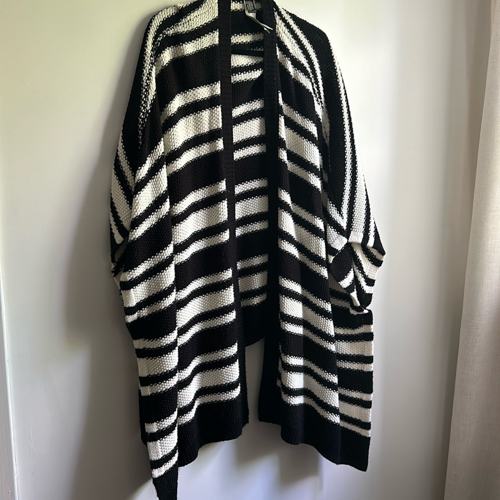 Black and White Striped Cape Cardigan